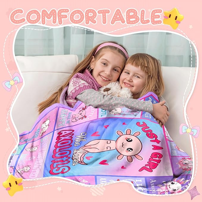 Just A Girl Who Loves Axolotls Blanket for Girls Kids, Cute Axolotls Gifts for Girls, Axolotls Themed Gifts, Axolotls Lover Gifts, Axolotls Gifts for Birthday Christmas, Axolotls Blanket 50" X 40"