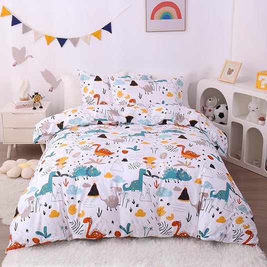 JSD Dinosaur Kids Duvet Cover Set Twin Size, 2 Piece Soft Printed Microfiber Bedding Comforter Cover with Pillow Sham Zipper Closure, Comforter Not Included