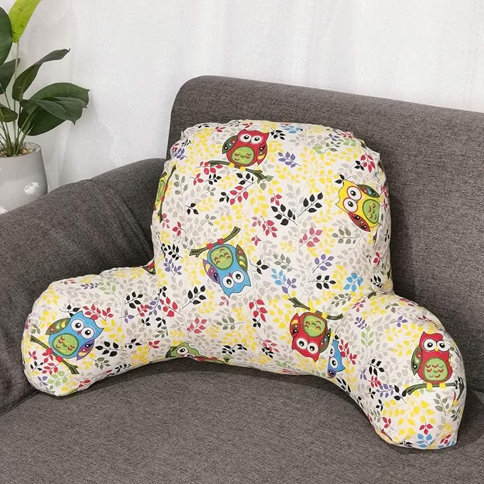 Bohemian Printed Reading Pillow with Support Arms Soft Bed Rest Pillows Back Support Cushion for Kids Reading Watching TV Sitting Up in Bed (23"×16"×10",Owl)