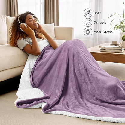 Utopia Bedding Sherpa Blanket California King Size (Lilac, 102x96 Inches) - Soft Lightweight Plush Fleece Reversible Blanket for Bed, Sofa, Couch, Camping and Travel