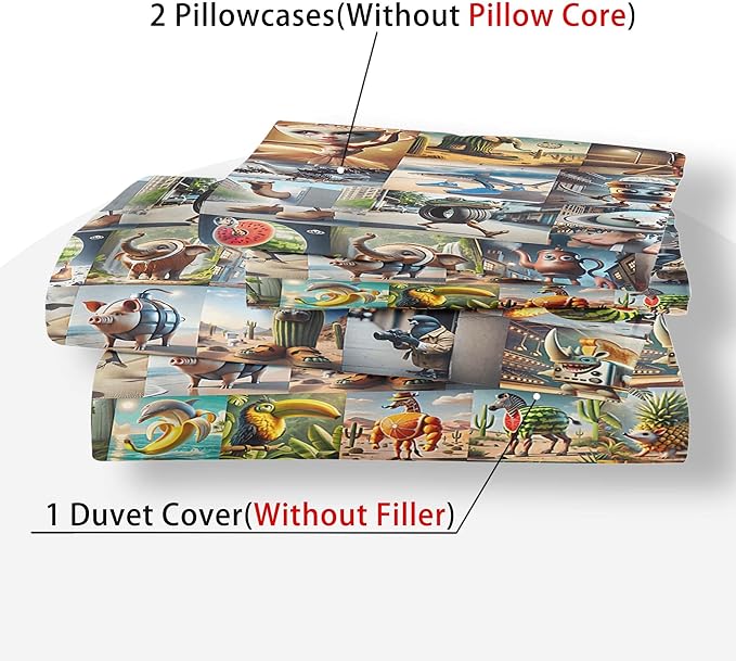 Funny Fusion Animals Bedding Set,Fusion Animals Duvet Cover Twin Full Queen King Set for Kids Boys Bed Decor Gifts (Color 6,King (104" x 90"))