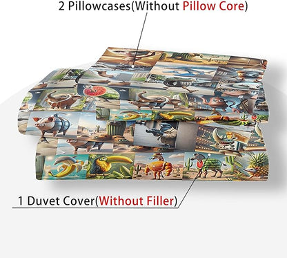 Italian Brainrot Bedding Duvet Cover Set,Funny Fusion AnimalsTwin Full Queen King Comforter Cover Bedding Set for Kids Boys Bed Decor Gifts ﻿ (Color 6,Queen (90" x 90"))