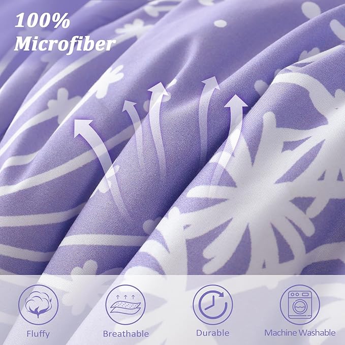 Menghomeus Girls Comforter Set Full Size 7 Pieces Bed in A Bag Ombre Purple Bedding Set Dandelion Butterfly Print Kids Bedding Collections
