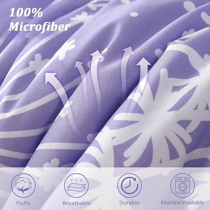 Menghomeus Girls Comforter Set Full Size 7 Pieces Bed in A Bag Ombre Purple Bedding Set Dandelion Butterfly Print Kids Bedding Collections