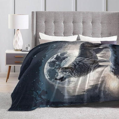 Howling Wolf Blanket for Women Men, Cool Wolf Themed Design Printed Throw Blankets for Teens Adults Lap, Couch Bed, Warm Soft Cozy Blanket, 60"x 80"