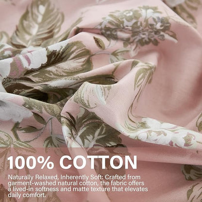 Floral Duvet Cover King Size Soft 100% Nature Cotton Vintage Style Pink Bedding Set with Zipper Closure 3 Pcs Cottagecore Botanical Duvet Cover, Ultra Soft, Breathable
