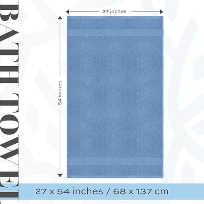 White Classic Luxury Bath Towels Set of 4 Large - 700 GSM Cotton Ultra Soft Bath Towels 27x54 | Highly Absorbent and Quick Dry | Hotel Towels for Bathroom Luxury, Plush Shower Towels, Light Blue