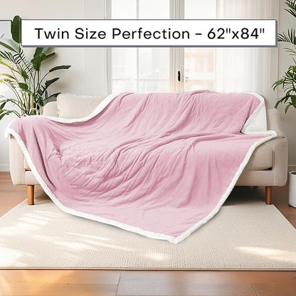 Electric Heated Blanket Twin Size 62"x84" - Dual-Sided with Microplush & Sherpa Fabric, 4 Heat Settings & 10 Hours Auto Off, Machine Washable - Light Pink