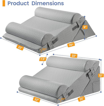 Sasttie Wedge Pillow Set for After Surgery, 3PCS Adjustable Bed Wedge Pillow Headboard with Memory Foam Neck Cushion – for Acid Reflux, Sleeping, Neck & Back Support, Dark Grey