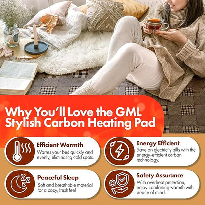 GML Bedding Heated Mattress Pad Electric - Soft Bed Warmer Heating Blanket Cover with Smart Controllers for Relieving Body Aches, Camping or Winter Use, Washable for Home or Travel - Twin Size 71x35