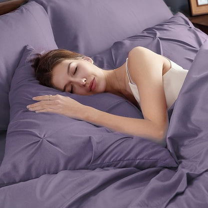 Bedsure California King Comforter Set - Bed in a Bag Cal King Bedding Set 7 PCS, GentleSoft™ Pintuck Bed Set Gift for Family, Pinch Pleat Purple Comforter with Sheets, Pillowcases & Shams