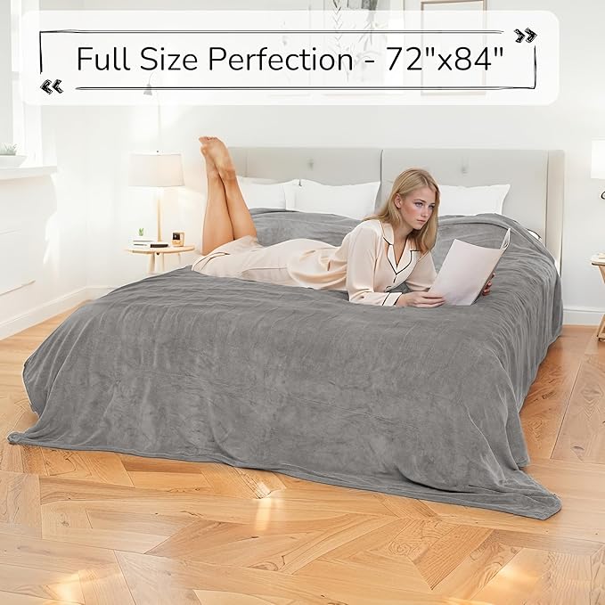 Electric Heated Blanket 72"x84" Full Size - Dual-Sided with Microplush & Sherpa Fabric, 4 Heat Settings & 10 Hours Auto Off, Machine Washable - Light Gray