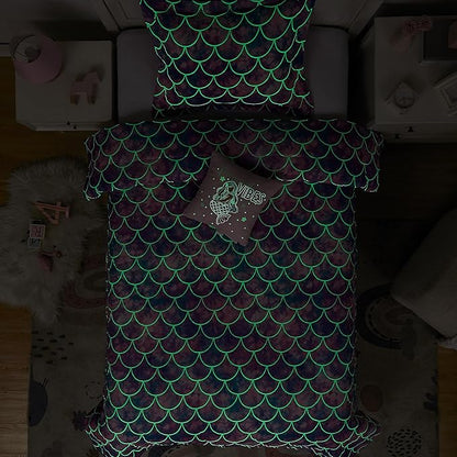 Twin Comforter Set for Girls- 3 Pieces Glow in The Dark Mermaid Twin XL Bedding Set with 1 Comforter, 1 Decor Pillow & 1 Pillow Shams