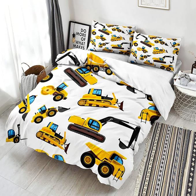 CVHOUSE Tractor Bedding King Size,Excavator Truck Tractor Bedding Set for Boys Kids Teens,Tractor Comforter Set Cover Soft,1 Duvet Cover 2 Pillowcases 3 Piece,Boys Room Decor