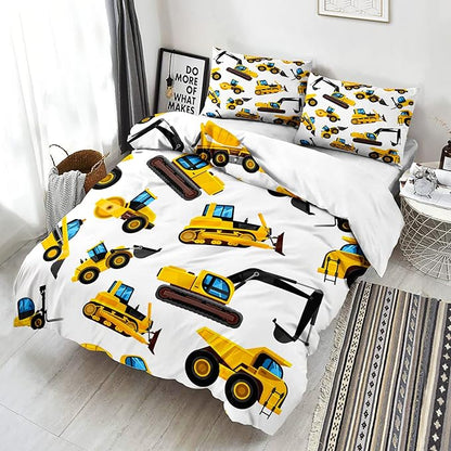 CVHOUSE Tractor Bedding King Size,Excavator Truck Tractor Bedding Set for Boys Kids Teens,Tractor Comforter Set Cover Soft,1 Duvet Cover 2 Pillowcases 3 Piece,Boys Room Decor