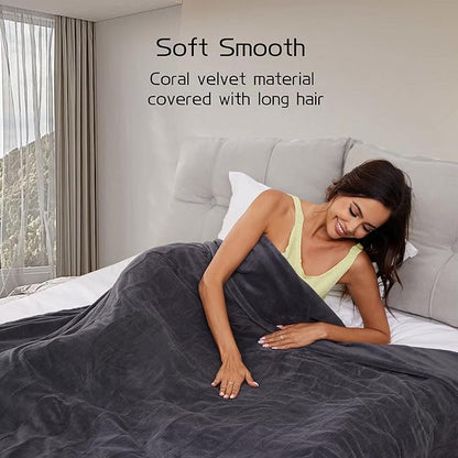 Electric Heated Blanket 50"x60" Throw Size, Soft Coral Fleece with 4 Heating Levels and 3 Hours Auto-Off, Machine Washable, Cozy Plush Fabric for Home, Dark Gray