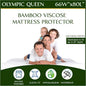 Olympic Queen Size (66"x80") Waterproof Mattress Protector - Cooling Viscose derived from Bamboo Fitted Sheet Super Queen Mattress Cover - Quilted Jacquard Pad