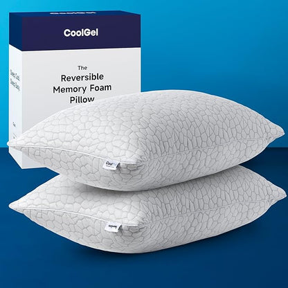 Cool Gel Cooling Pillow for Hot Sleepers - Queen Size Set of 2 Shredded Memory Foam Pillows for Sleeping - Adjustable Neck & Shoulder Support, Reversible Cover, Hypoallergenic & Breathable
