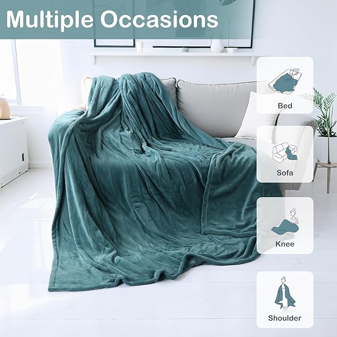 Electric Heated Blanket Twin Size 62"x84", Soft Fleece with 10 Hours Auto-Off & 4 Heating Levels, Overheating Protection, Machine Washable, Green Blue