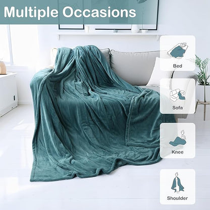 Electric Heated Blanket Twin Size 62"x84", Soft Fleece with 10 Hours Auto-Off & 4 Heating Levels, Overheating Protection, Machine Washable, Green Blue
