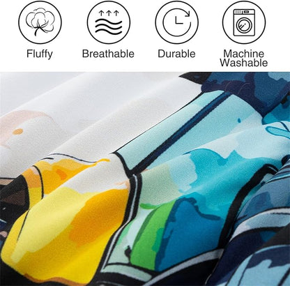 Holawakaka Trucks Tractors Cars Boy Bedding Comforter Set with Sheets, Full Size Cartoon Construction Car Excavator Print Kids Bed in A Bag 5-Piece, Boys Reversible Dorm Bed Sets (Multi Full)