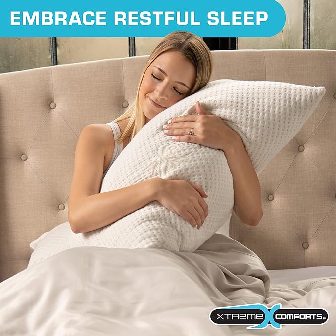 Xtreme Comforts Standard Bed Pillow for Sleeping | Adjustable Shredded Memory Foam Pillows with Removable Cooling Cover | Fluffy Pillows Support for Side, Back & Stomach Sleepers