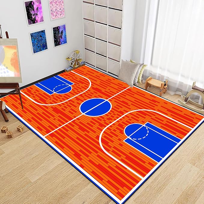 Basketball Court Rug for Boys Bedroom Kids Carpet Sports Rugs for Boys Bedroom Sports Carpet for Kids Room Decor Floor Mat, 4.5x6 Feet