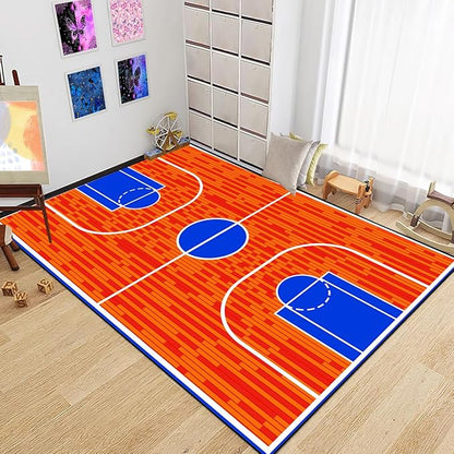 Basketball Court Rug for Boys Bedroom Kids Carpet Sports Rugs for Boys Bedroom Sports Carpet for Kids Room Decor Floor Mat, 4.5x6 Feet
