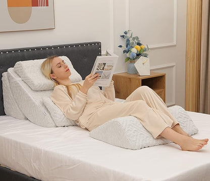 Betterhood 5pcs Orthopedic Bed Wedge Pillow Set, Adjustable Memory Foam, Post Surgery Foam for Back Neck & Leg Pain Relief Support, Acid Reflux, Snoring Reading, Sleeping, Sitting up, Grey