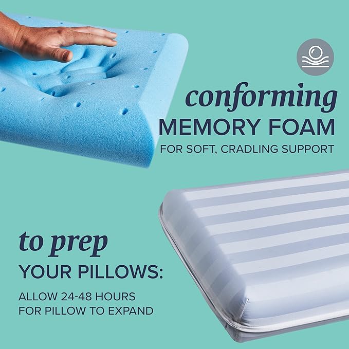 Beckham Hotel Collection Queen Size Firm Memory Foam Pillows (Set of 2) - Solid Block Design for Maximum Neck & Spine Support