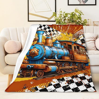 Blanket for Boys, Train Throw Blanket Gifts for Kids Boys Age 10-12, 50"x60" Cool Flannel Blankets Gift for Son Cars Lovers Lightweight Throws for Couch Sofa Bed Decor
