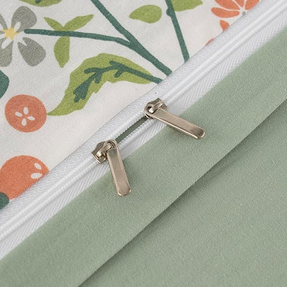 Jane yre Twin Duvet Cover Set Floral Soft Cotton 3 Pieces Bedding Set Chic Floral Garden Fresh Style Green Leaf Twin Flower Duvet Cover with Zipper Closure Luxury Breathable Comfy