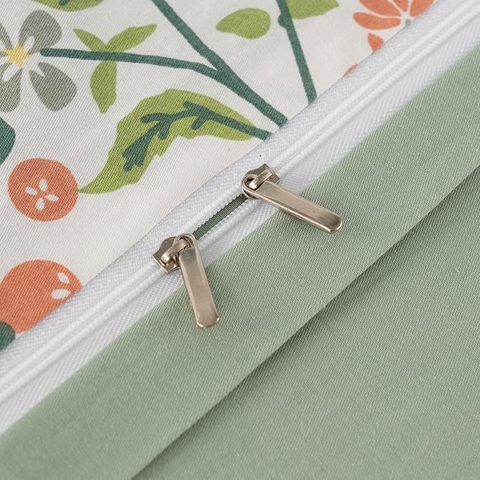 Floral Twin Duvet Cover 100% Soft Cotton 3 Pieces Flower Bedding Set for Girls Fresh Chic Garden Style Green Botanical Floral Pattern Printed Twin Flower Duvet Cover, with Zipper Closure