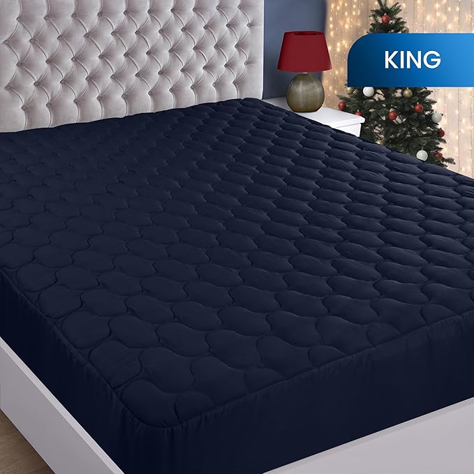Utopia Bedding Waterproof Mattress Protector, King Mattress Pad, Noiseless Quilted Fitted Cover with Deep Pocket Stretches up to 16 Inches (Navy)