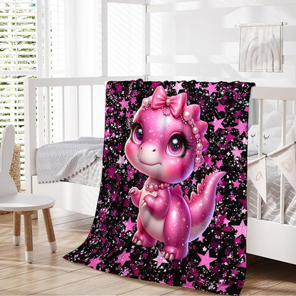 Dinosaur Blanket, Kids Blankets for Girls1-3, Gift for Dinosaur Lovers, Cute 40 x 30 Inches Cozy Flannel Throws for Bed Living Room Decor