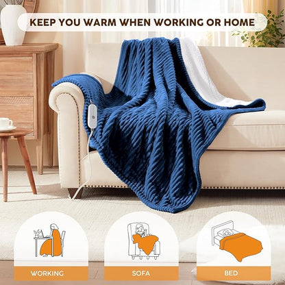 HYLEORY Heated Blanket Electric Throw, Soft Flannel Sherpa Heater 5 Heat Settings and 3 Hours Auto Shut-Off Heating Blanket ETL Certification Over-Heat Protection Machine Washable,Navy Blue