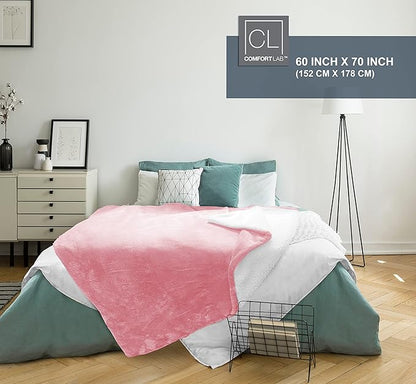 Comfort Lab Reversible Flannel Sherpa Throw Blanket - Elegant Fluffy Throw Blankets for Couch and Home Decor - Anti Pilling Non Shedding Cozy & Warm Fleece Throws - Oversize Throw (60" x 70") - Blush