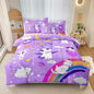 Kids Bedding 5-Piece Cat Comforter Sets Twin Size, Purple Bedding Set for Teens Kids Girls Bed in a Bag Cute Room Decor