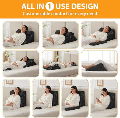 3PCS Wedge Pillow Set for After Surgery, Adjustable 9&12 Inch Bed Wedge Pillow for Sleeping, Incline Pillow Wedge for Headboard, Post Surgery, Acid Reflux, Neck&Back Support, Plush Black