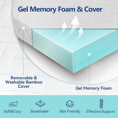 3 Inch Gel Memory Foam Mattress Topper King Size for Back Pain, Cooling Mattress Pad Bed Topper with Removable and Washable Bamboo Cover, CertiPUR-US & Oeko-Tex Certified – White