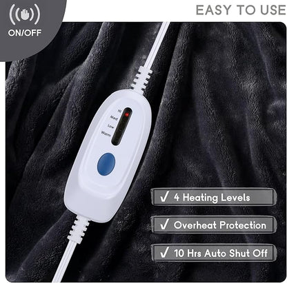 Heated Electric Blanket Full Size 72''x84'',Soft Flannel Heating Blanket with 10 Hour Auto Off - 4 Heat Settings - Machine Washable - Dark Gray