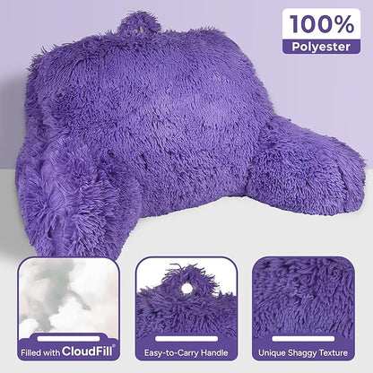 Klear Vu Shaggy Reading Pillow Back Rest Body Pillow for Adults and Kids, Lumbar and Arm Support on Bed, Chair, Couch, Sofa and Floor, 30" x 21", One Size, Purple Rain