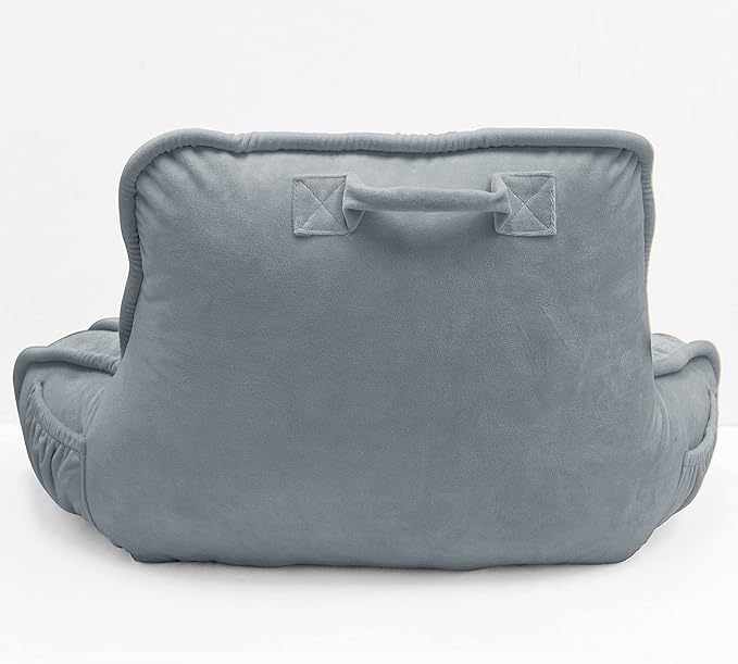 Super Soft Velvety Backrest Reading Bed Rest Pillow with Arms and Pockets 18" H for Sitting in Bed Couch Sofa, Back Support Wedge Cushion with Removable Cover, 20" x 18" x17", Griffin Gray