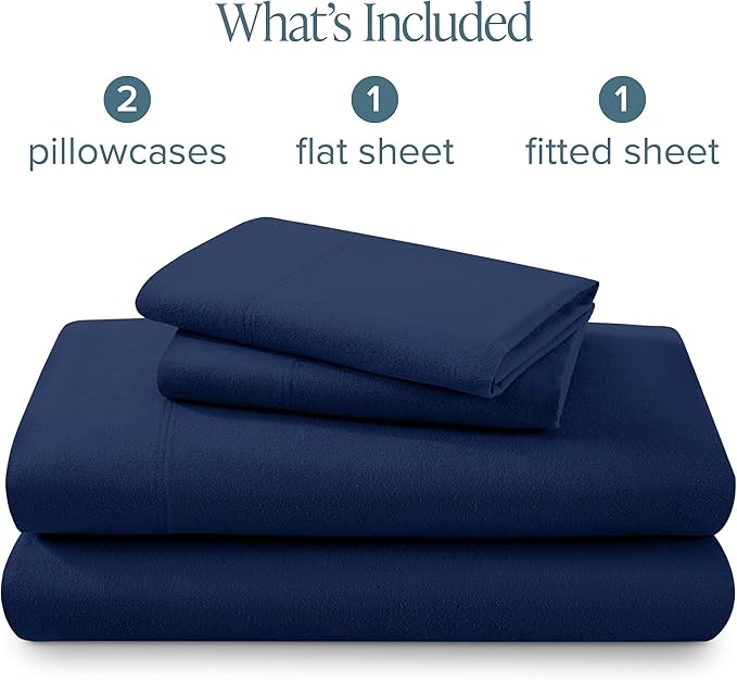 Bare Home Flannel Sheet Set 100% Cotton, Velvety Soft Heavyweight - Double Brushed Flannel - Deep Pocket (Twin, Dark Blue)