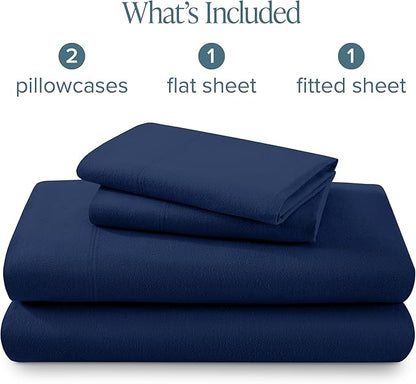 Bare Home Flannel Sheet Set 100% Cotton, Velvety Soft Heavyweight - Double Brushed Flannel - Deep Pocket (Twin, Dark Blue)