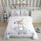 Cute Animals Kids Comforter Set Cartoon Elephant Zebra Giraffe Bedding Set King Size for Boys Girls Teens Bedroom Decor Grey White Geometric Stripes Quilt Set All Season Bedspread 3pcs