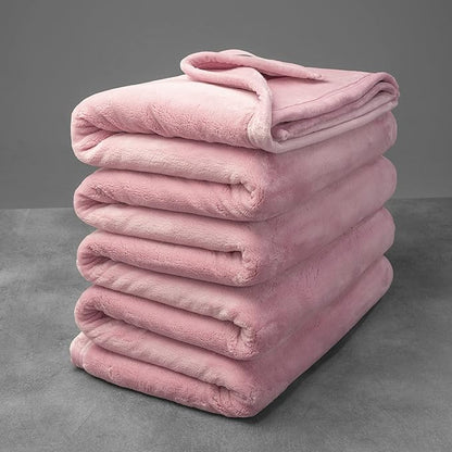Mellowdy Extra Thick Hearty Plush Flannel Blanket (Brushed Pink, 60x80) - 500GSM Twin Size Warm Blanket for Winter, Fall | Soft, Fluffy, Cuddly, Perfect for Bed, Oversized Throw for Couch, Sofa