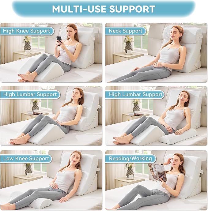 Kingfun 4pcs Orthopedic Bed Wedge Pillow Set for Sleeping, Memory Foam for Sleeping,Breathable Triangle Pillow Wedge, Post Surgery Memory Foam Wedge Pillow for Back, Leg Pain Relief, Sitting