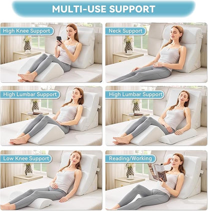 Kingfun 4pcs Orthopedic Bed Wedge Pillow Set for Sleeping, Memory Foam for Sleeping,Breathable Triangle Pillow Wedge, Post Surgery Memory Foam Wedge Pillow for Back, Leg Pain Relief, Sitting