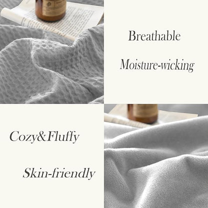 CHUFFED Cotton Waffle Blanket Throw Size - Plush Milk Velvet & Reversible Waffle Weave,Anti-Static 500Gsm Design，Thick Cozy Soft Winter Blanket for Bed, Couch, Sofa - Grey, 50x70 Inches